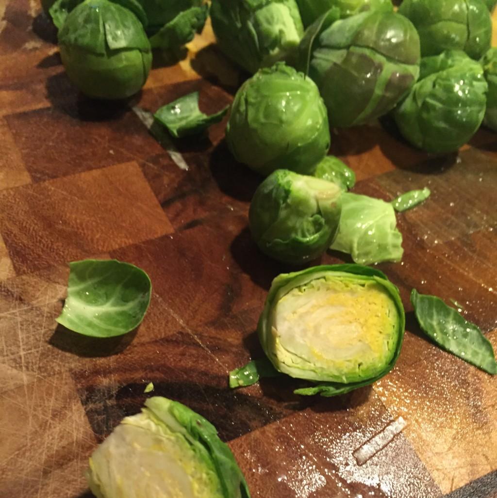 family dinner steak and onions brussels sprouts