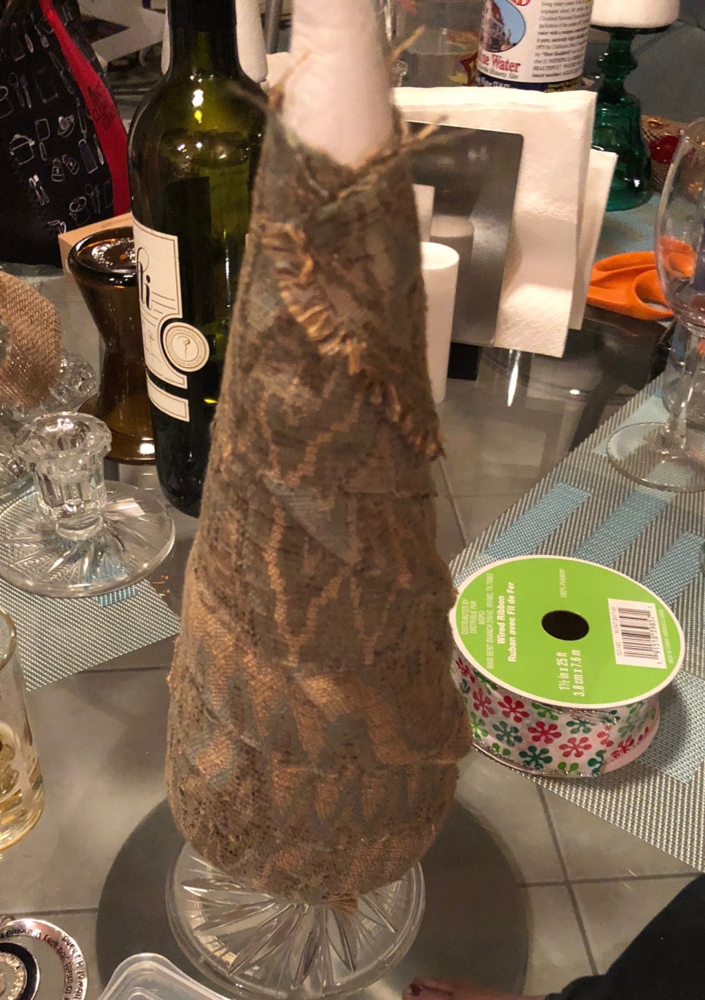 christmas tree wrapped in material