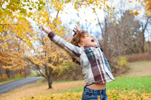 Child Playing In The Fall Leaves