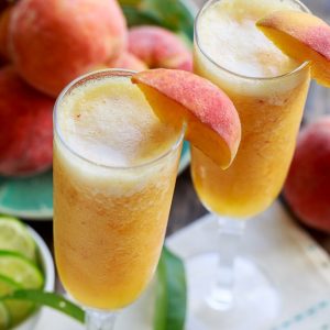 photo of frozen peach bellini mocktails for our homemade cocktails post