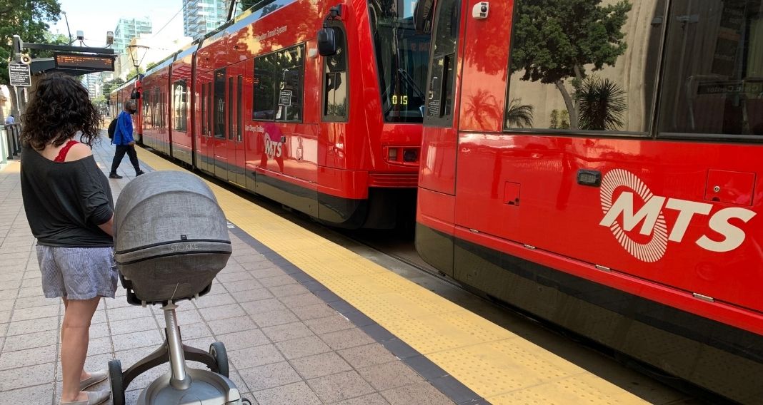 riding transit with kids in strollers