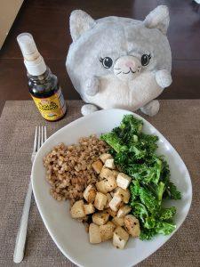 Image of tofu, farro, and kale