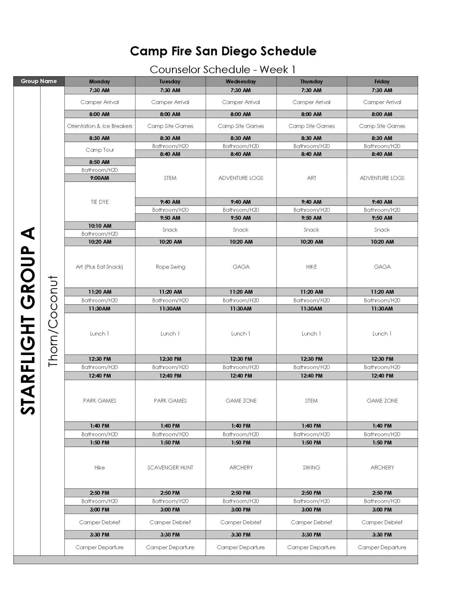 sample schedule