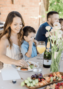 A Mother and son at Mother's Day brunch.